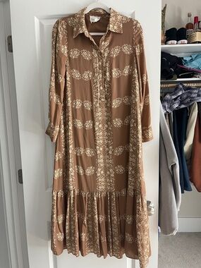 Hyacinth House Brown Floral Maxi Shirt Dress